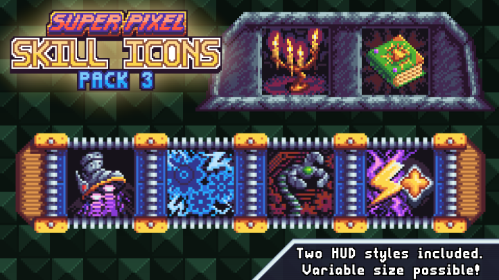 30个高质量的32*32超级像素游戏技能图标和HUD素材