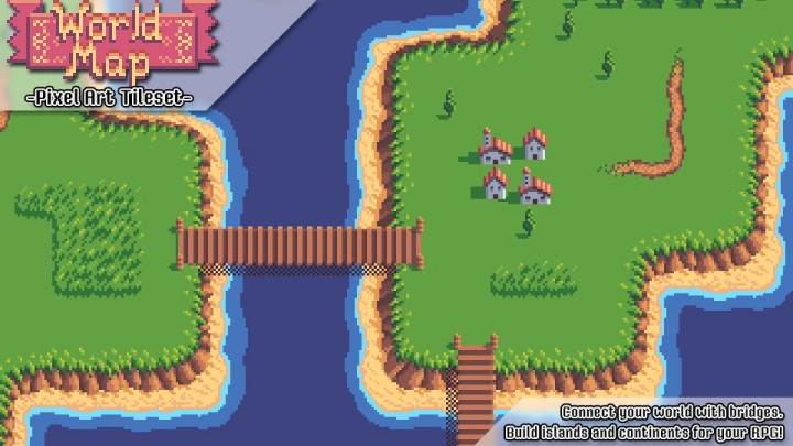 精美干净的像素世界地图图块集素材