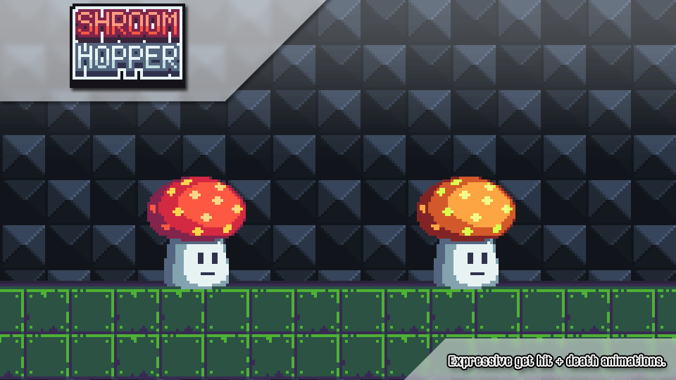 4种不同颜色的像素平台游戏蘑菇跳跃者敌人动画素材