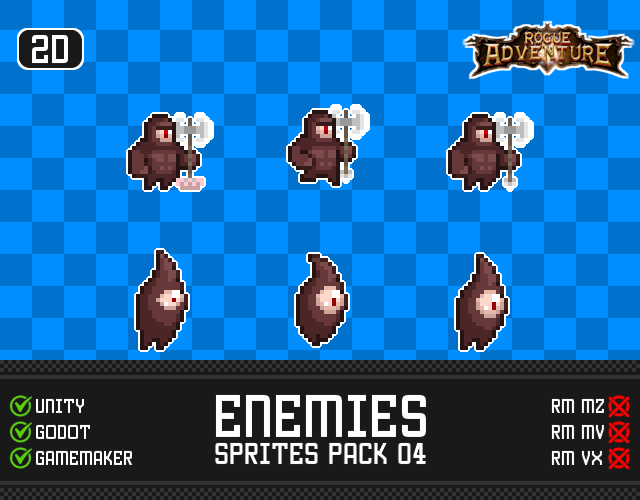 6个独特的横版像素敌人动画素材