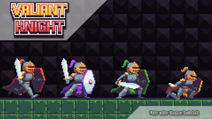 4种配色的流畅高质量像素英勇骑士角色动画素材