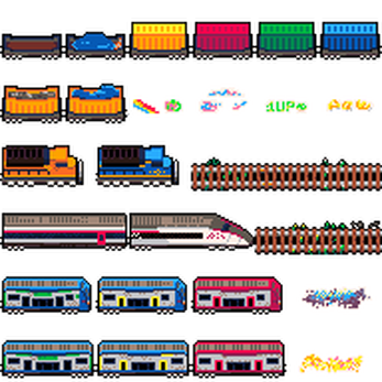 一组免费的迷你像素火车素材