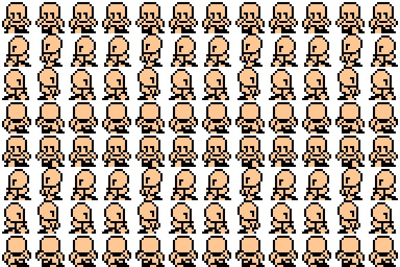 一组免费的怀旧复古8位像素行走NPC动画素材