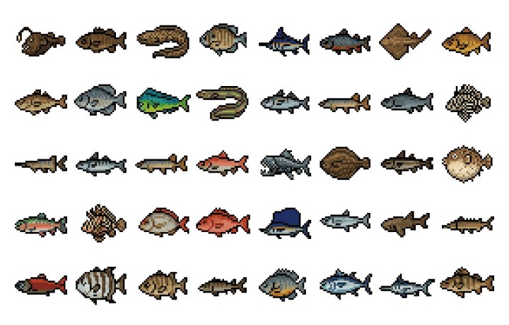 90+AI辅助生成的像素钓鱼游戏图标素材