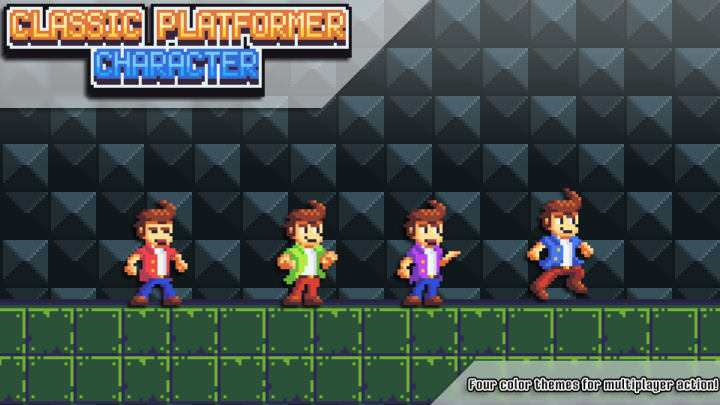 4种颜色的通用但功能多样的横版像素艺术角色动画素材