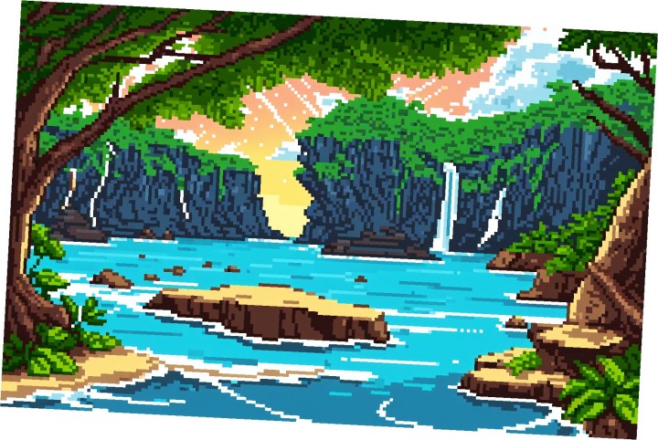 4个精美的静态像素隐藏泻湖背景图片素材