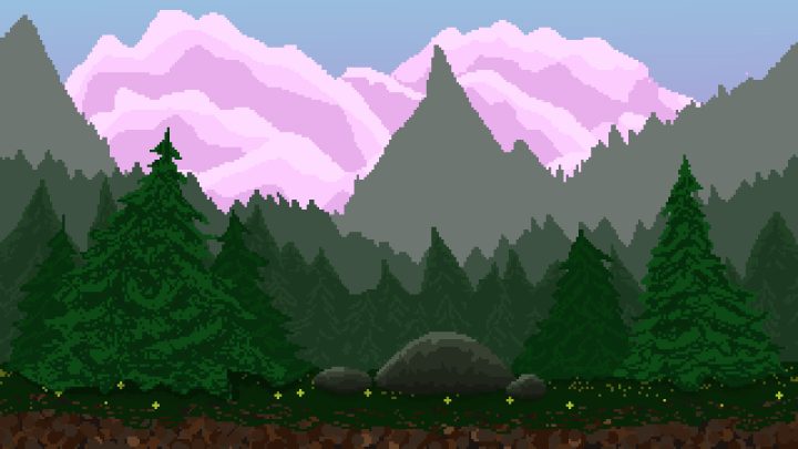 独立的可无缝叠加视差效果像素松林背景图片素材