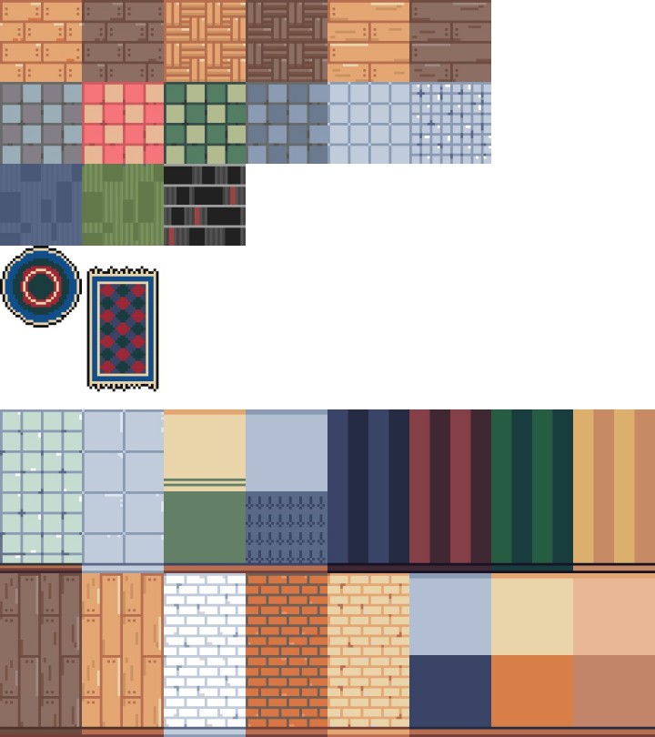 精美的像素生活墙壁和地板素材