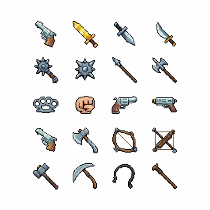 496款中世纪奇幻像素艺术武器图标素材