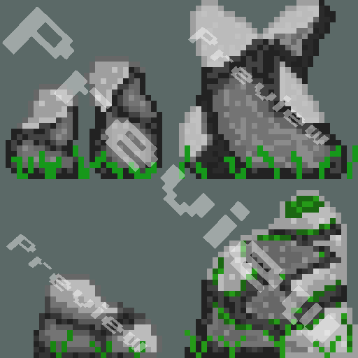 免费的像素化岩石、树木和灌木素材