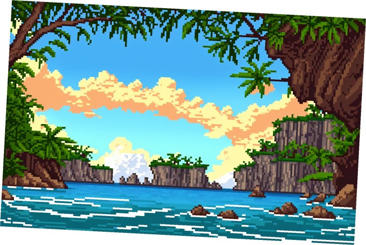 4个精美的静态像素隐藏泻湖背景图片素材