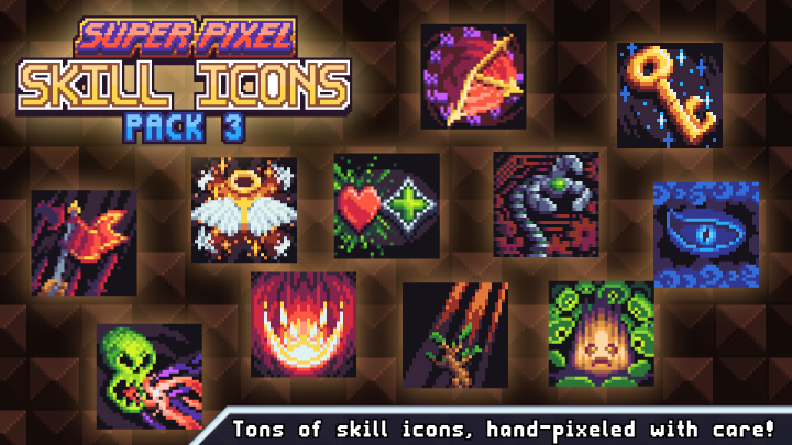 30个高质量的32*32超级像素游戏技能图标和HUD素材