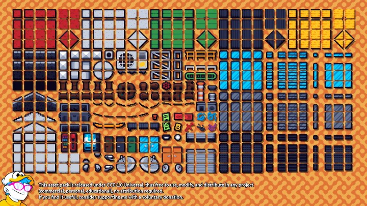 16*16的横版像素工业风格城市景观图块集素材