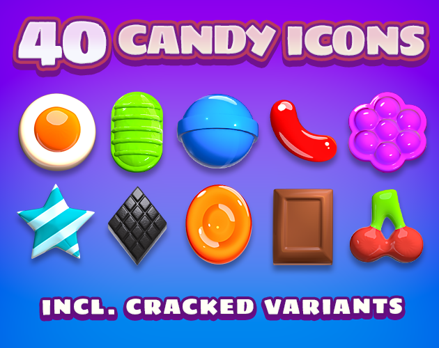 40个用于休闲和三消游戏的2D糖果图标素材