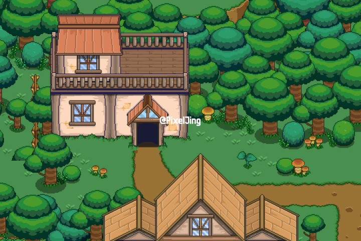 免费的精美像素艺术植物和房屋建筑素材