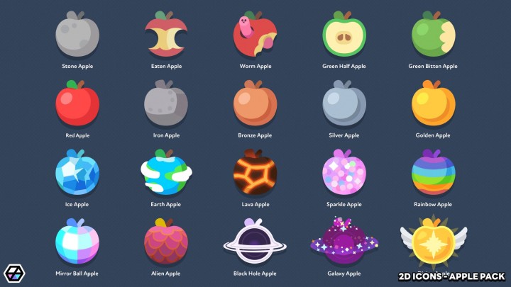 一套用途广泛的免费风格化2D苹果图标素材