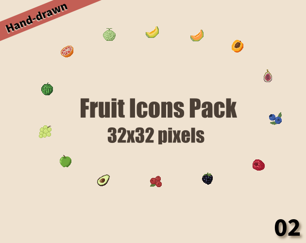 14个手绘的32*32像素水果图标素材包