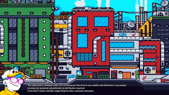 16*16的横版像素工业风格城市景观图块集素材