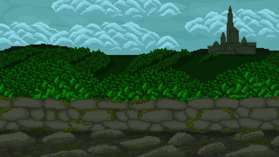 免费的无缝视差像素山丘城堡背景图片素材