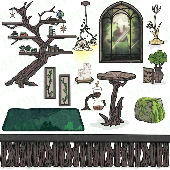 12件免费的2D枯木风格温馨咖啡馆物品素材