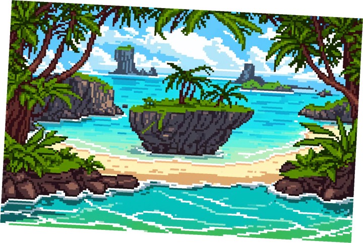 4个精美的静态像素隐藏泻湖背景图片素材