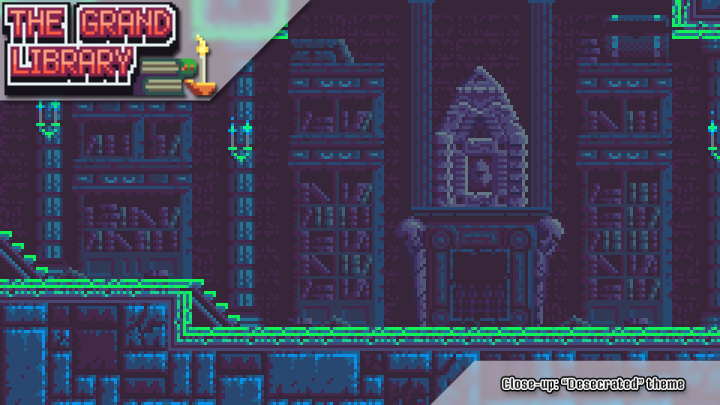 恶魔城风格的像素风横版卷轴游戏宏伟图书馆图块集素材