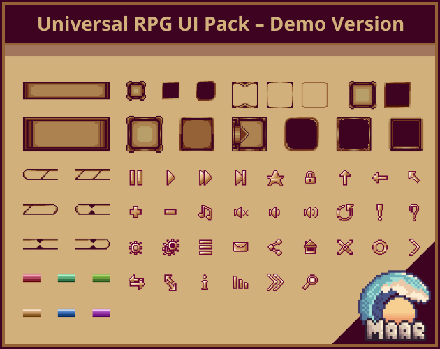 免费的通用像素角色扮演游戏UI素材