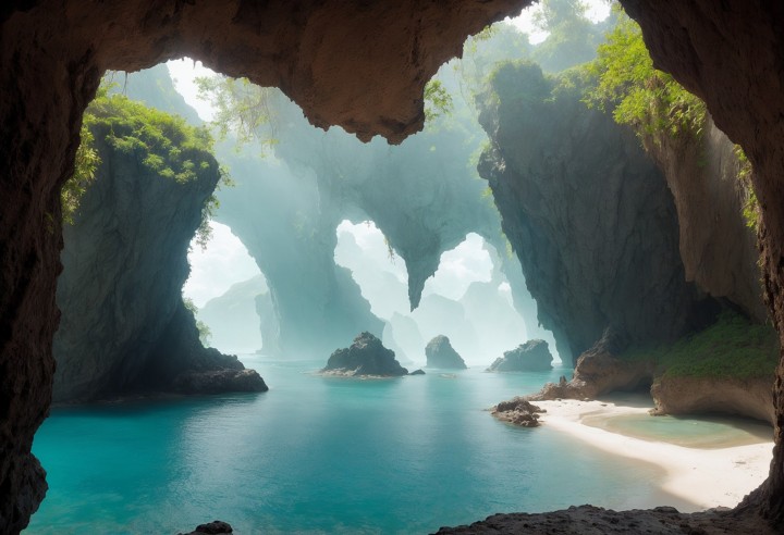 一组免费的静态海岸主题隐藏洞穴背景图片素材