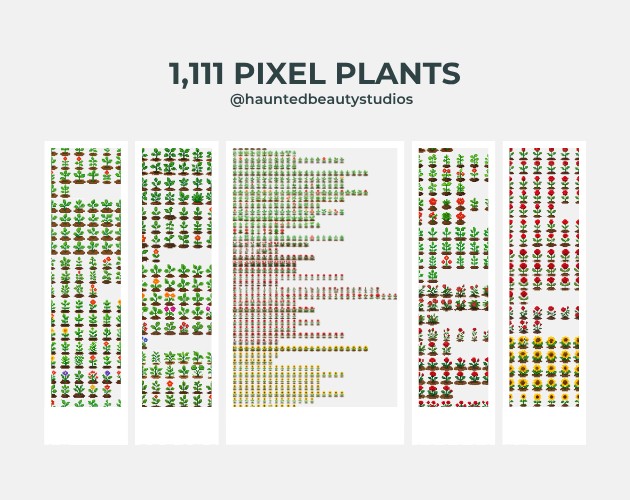 1111个免费AI辅助生成像素植物花朵、幼苗和叶子素材