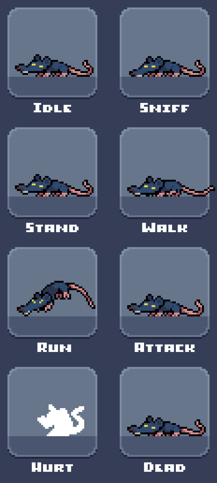 3种不同颜色的免费横版像素动物老鼠动画素材