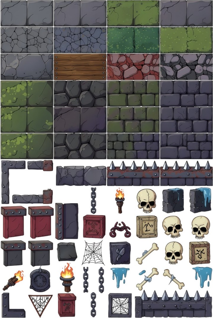 免费的多风格卡通2D平台游戏图块集素材