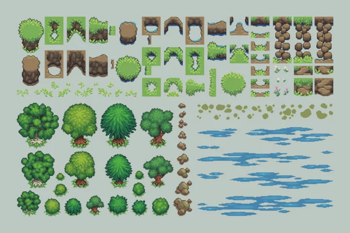 精美的自上而下像素风草药师小屋俯视视角素材