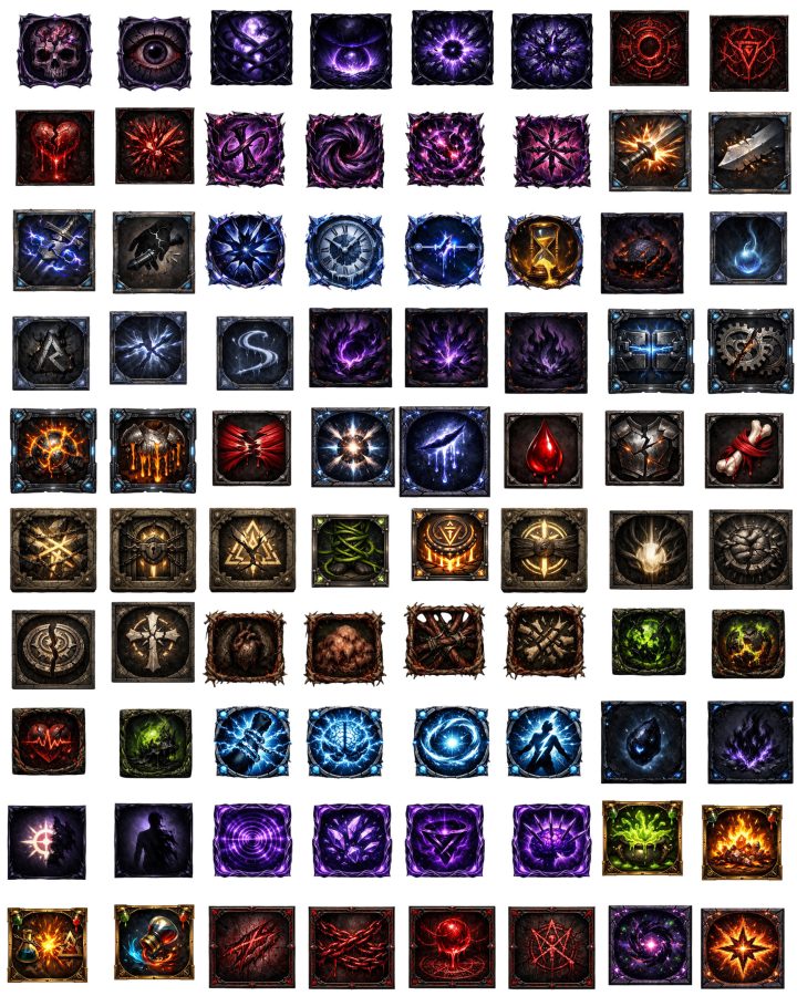 800+的AI辅助生成超大型RPG游戏技能图标素材