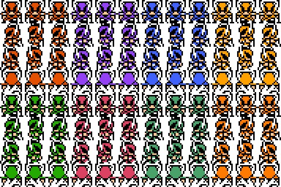 一组免费的怀旧复古8位像素行走NPC动画素材