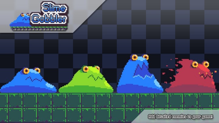 三种颜色的完美像素粘液史莱姆吞噬者动画素材