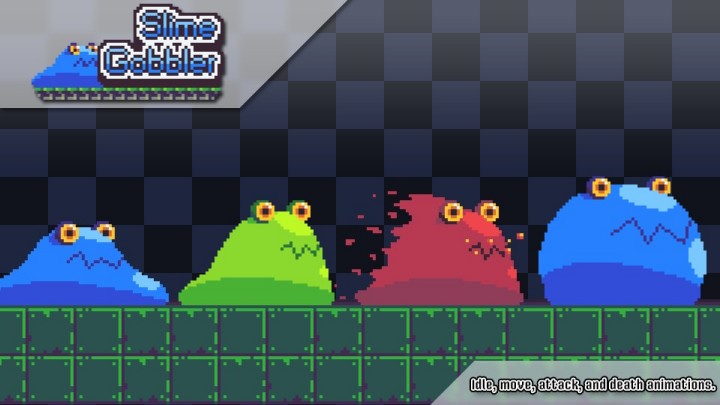 三种颜色的完美像素粘液史莱姆吞噬者动画素材