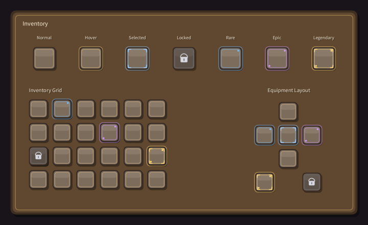 免费的奇幻2D物品栏库存UI素材