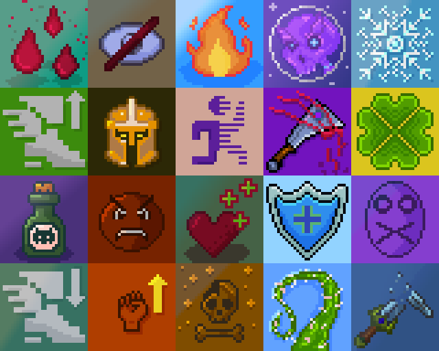 20个32*32的Roguelite像素风格状态特效图标素材