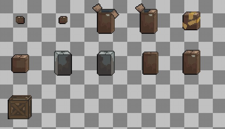 一组精美的像素纸箱和盒子素材