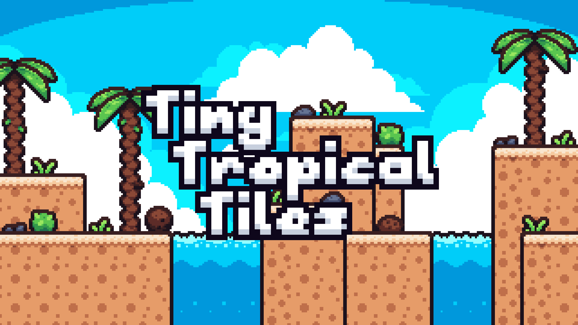 16*16的迷你小型像素热带平台游戏图块集素材