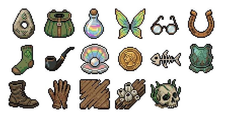 90+AI辅助生成的像素钓鱼游戏图标素材