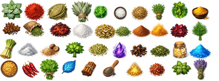免费AI辅助生成的2D奇幻食物和药水消耗品图标素材