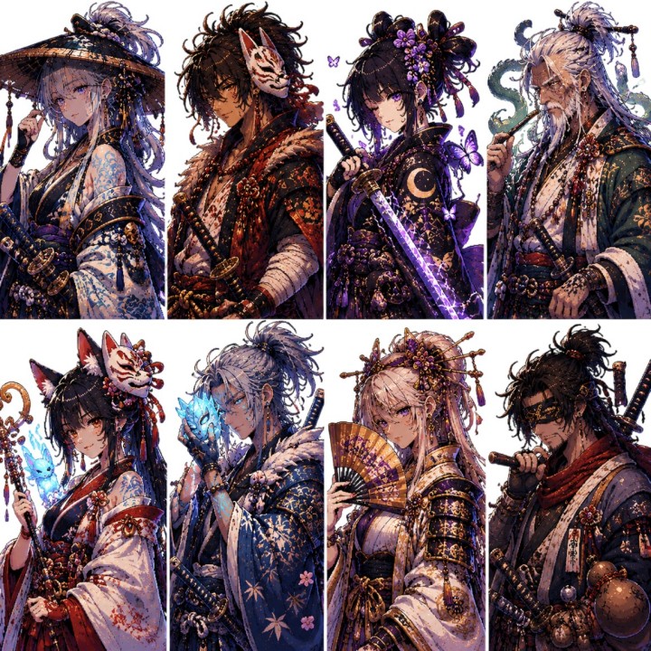 100+幅AI辅助独一无二的终极武士肖像素材