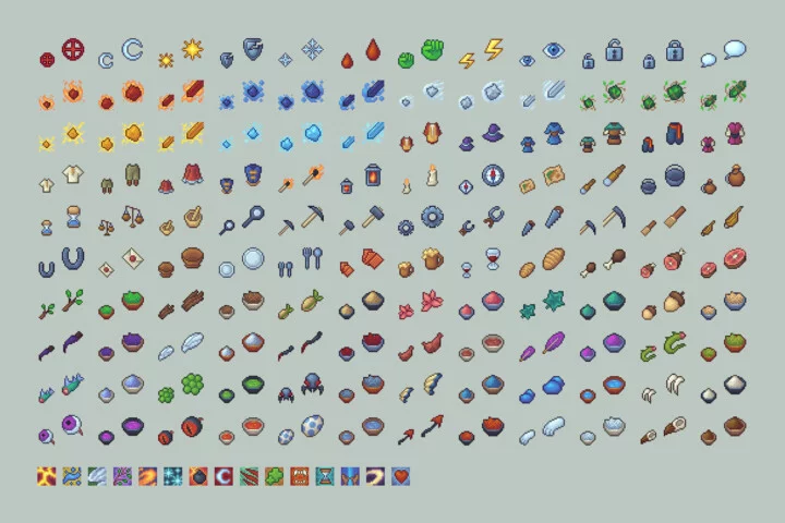 255个独特的16*16基本像素RPG游戏奇幻图标素材