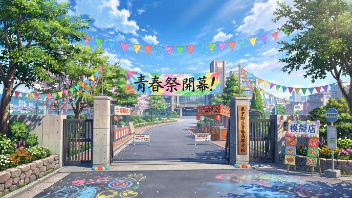 一组AI辅助的高清2D视觉小说学校背景图片素材