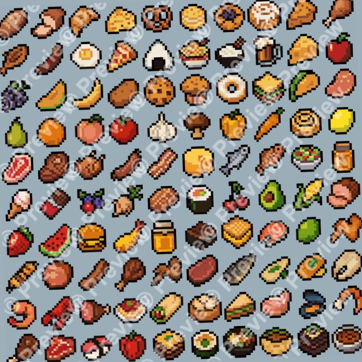 100个16*16的像素RPG游戏食物图标素材