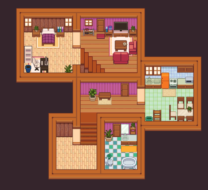 16*16的俯视角像素温馨小屋家具和装饰素材