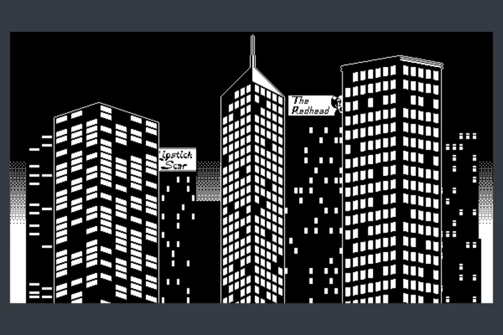 4个精美的1bit黑白像素黑色都市街景背景素材