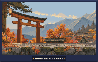 两款免费的AI辅助日式像素视差山中寺庙与竹林背景素材